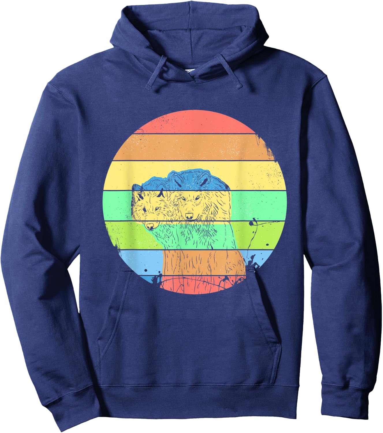Wolf Retro Vintage 70s Style Wolves Gift Hoodie - Hoodie | Navy