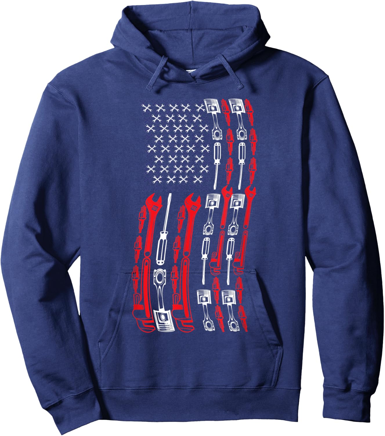 Mechanic USA Flag Patriotic Women Men Hoodie - Hoodie | Navy