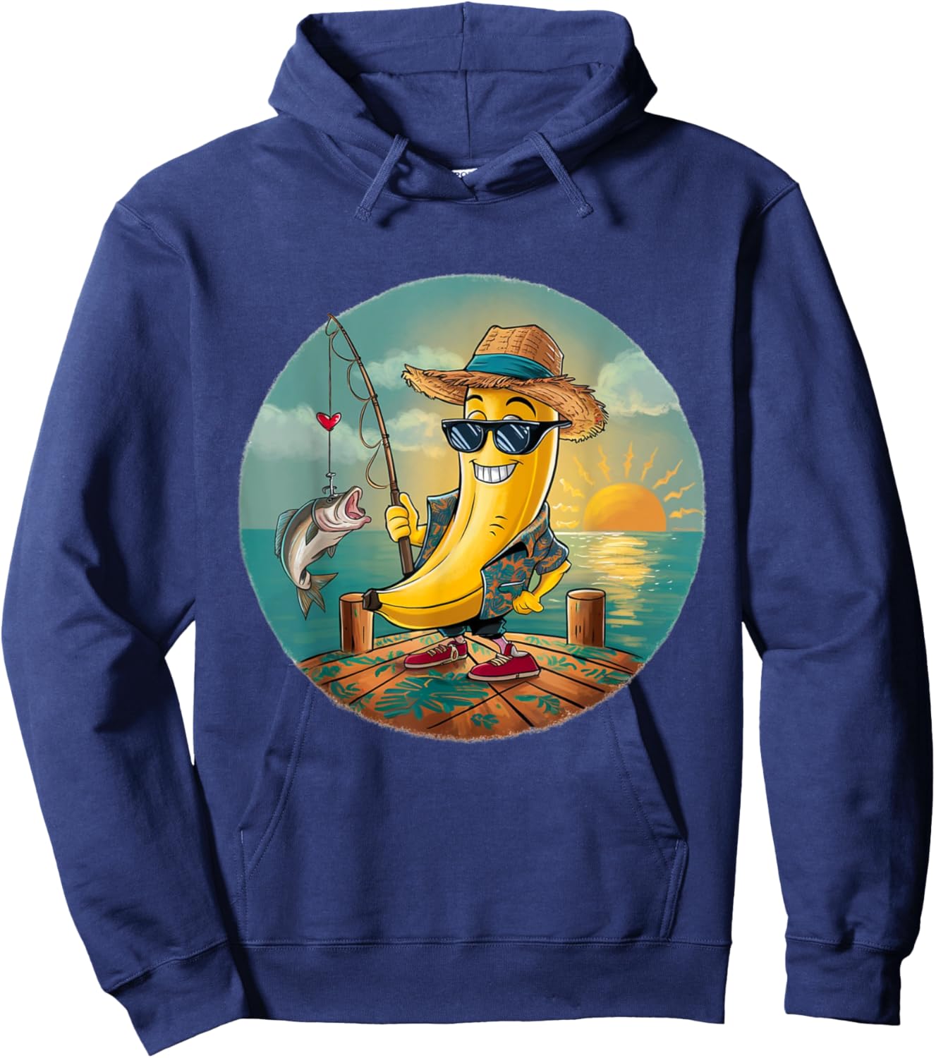 Lucky Fishing Funny Banana Humor Hoodie - Hoodie | Navy