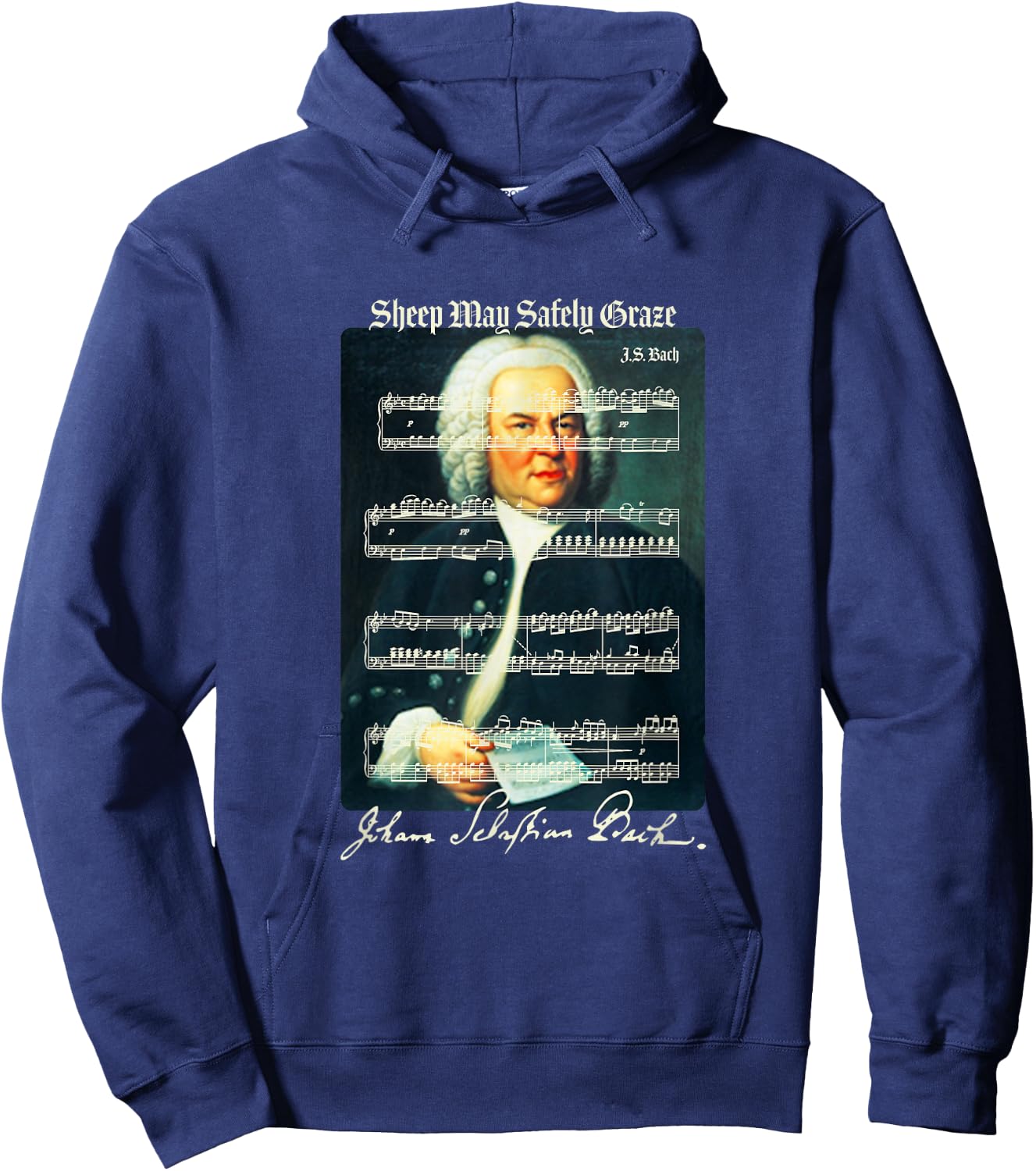 Sheep May Safely Graze J.S. Bach Portrait & Signature Music Hoodie - Hoodie | Navy