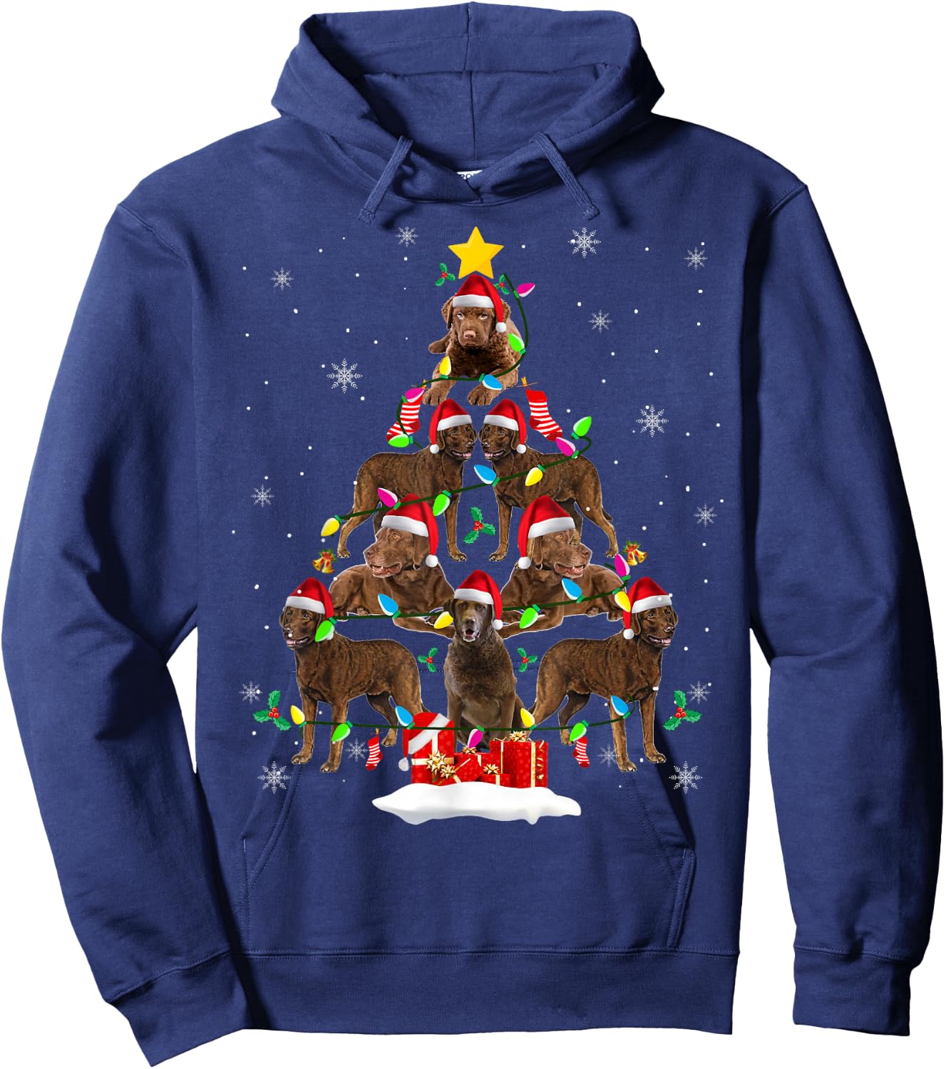 Chesapeake Bay Retriever Christmas Tree Funny Santa Dog Gift Men Women Kids Hoodie - Hoodie | Navy