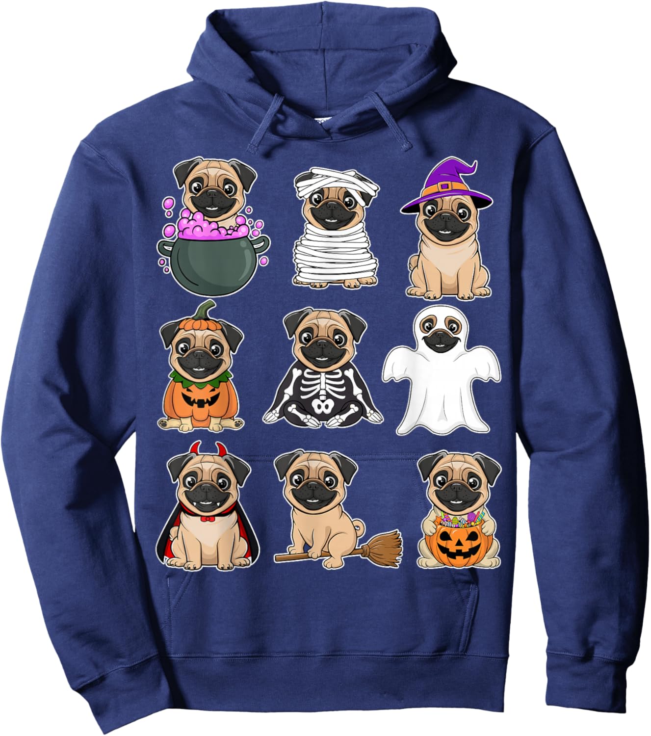 Pug Halloween Costume Spooky Ghost Pumpkin Pug Halloween Hoodie - Hoodie | Navy