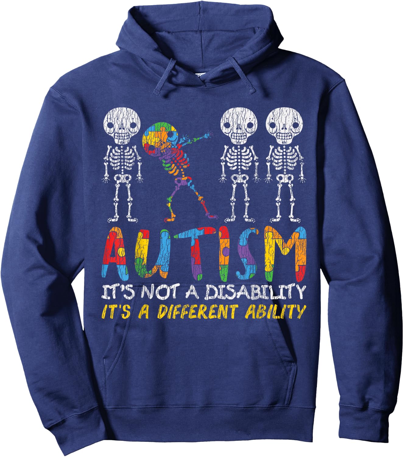 Autism Awerness - Skeleton Dabbing Autistic Kids Awareness Hoodie - Hoodie | Navy