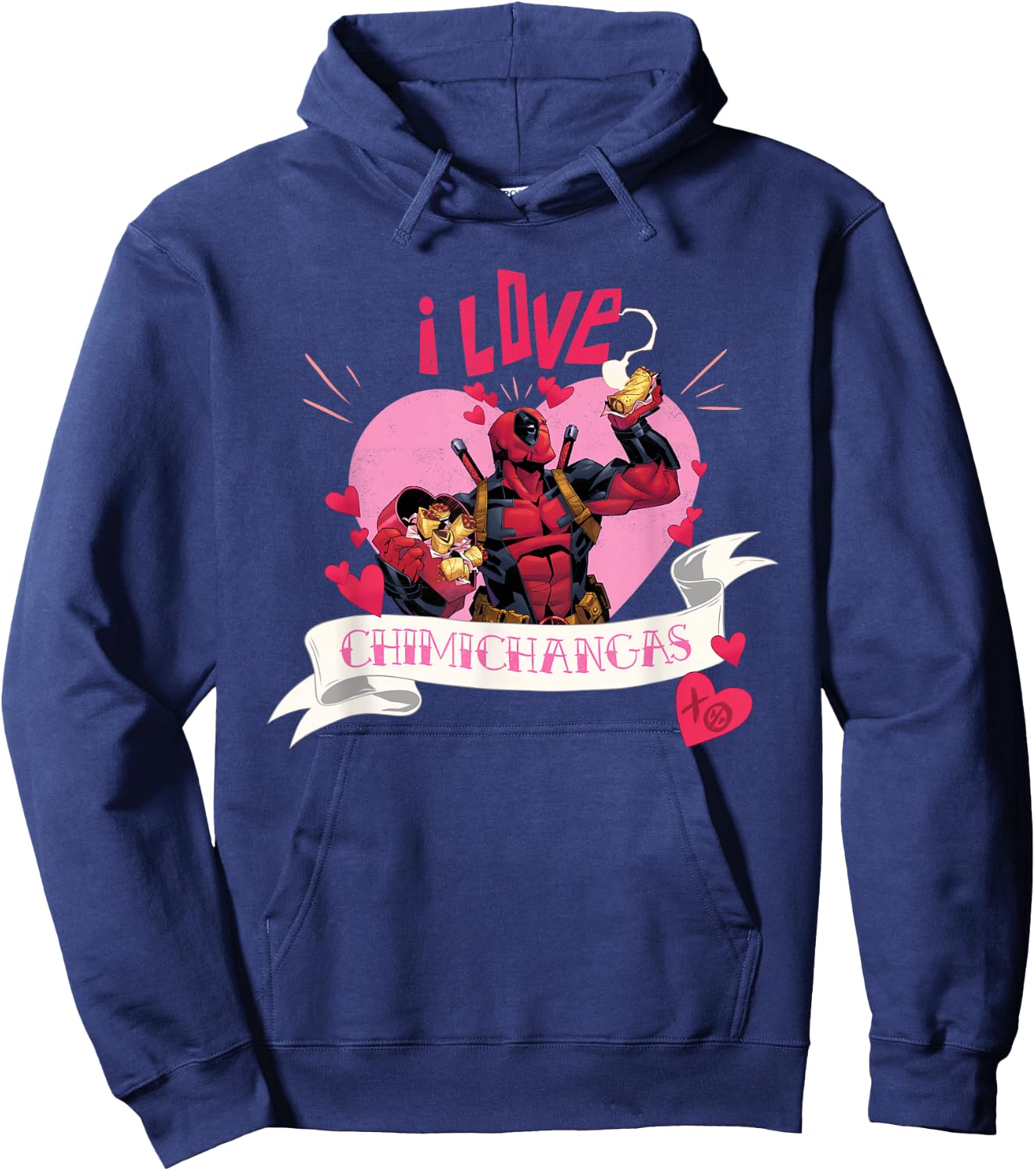 Marvel Valentine’s Day Deadpool Heart I Love Chimichangas Hoodie - Hoodie | Navy