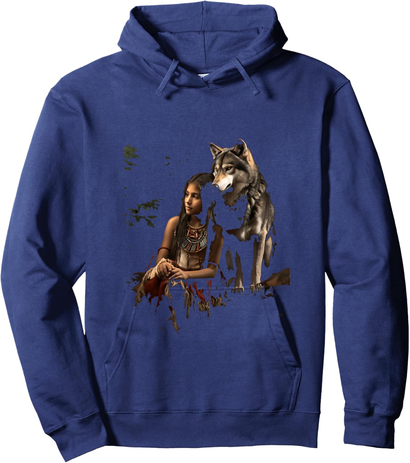 Wolf and Indian Woman Girl Indigenous Ethnic Indians Hoodie - Hoodie | Navy