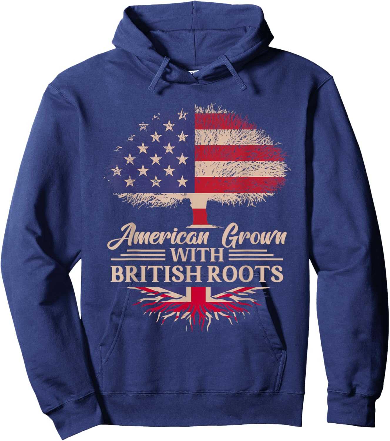 American Grown with British Roots Half American Flag British Hoodie - Hoodie | Navy