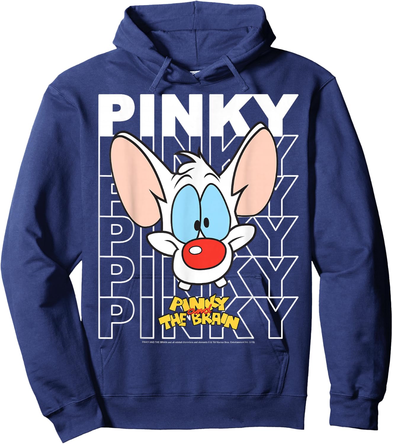 Pinky and The Brain Pinky Text Stack Big Face Hoodie - Hoodie | Navy