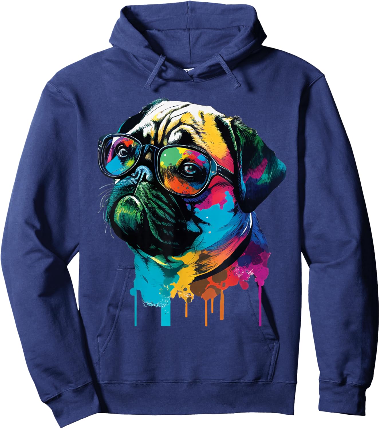 Colorful Pug Artwork - Dog Owner Pet Trainer Animal Lover Hoodie - Hoodie | Navy