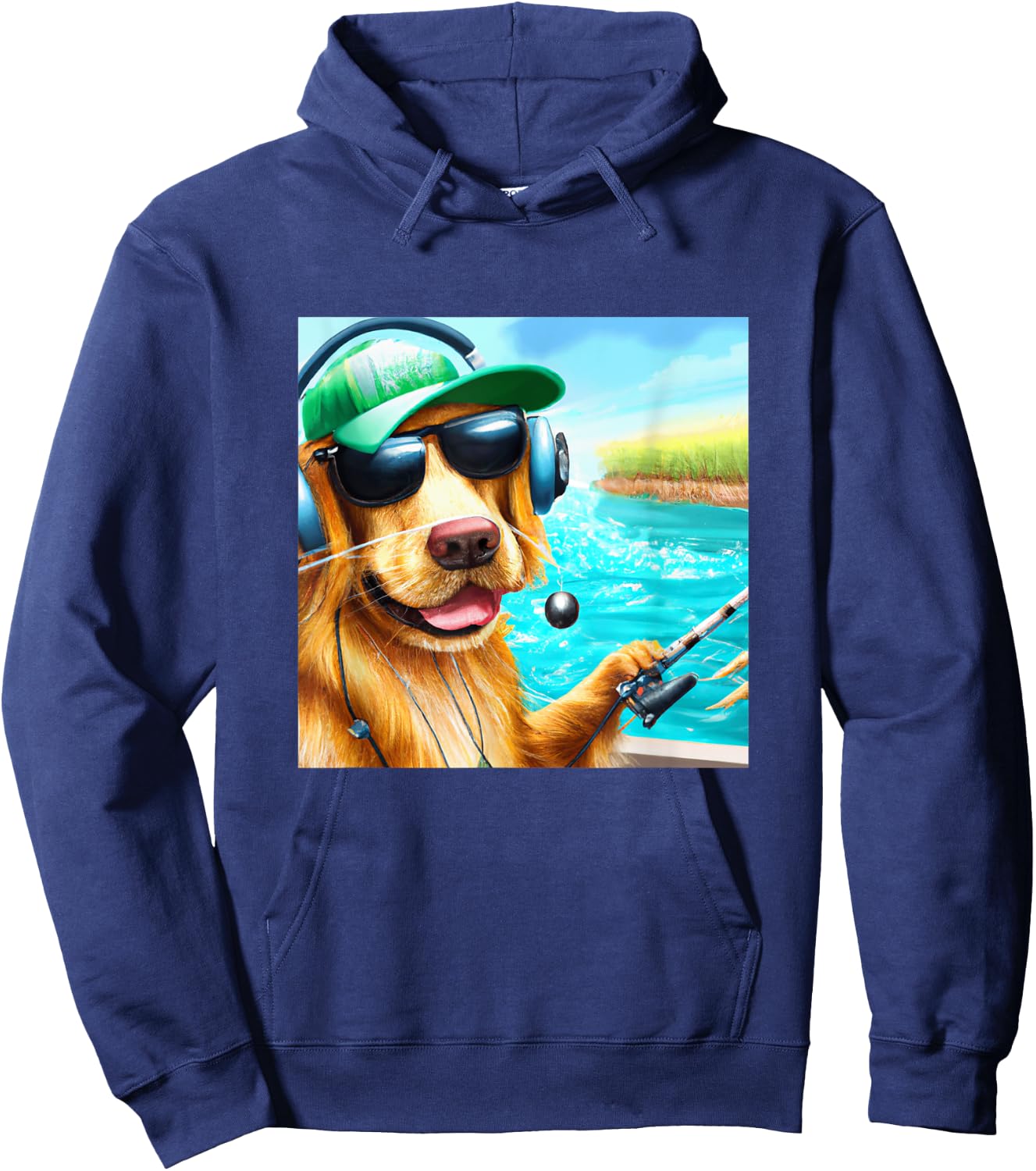 Fishing Shirt Men Boys Dad Kids Gift Golden Retriever Dog Hoodie - Hoodie | Navy