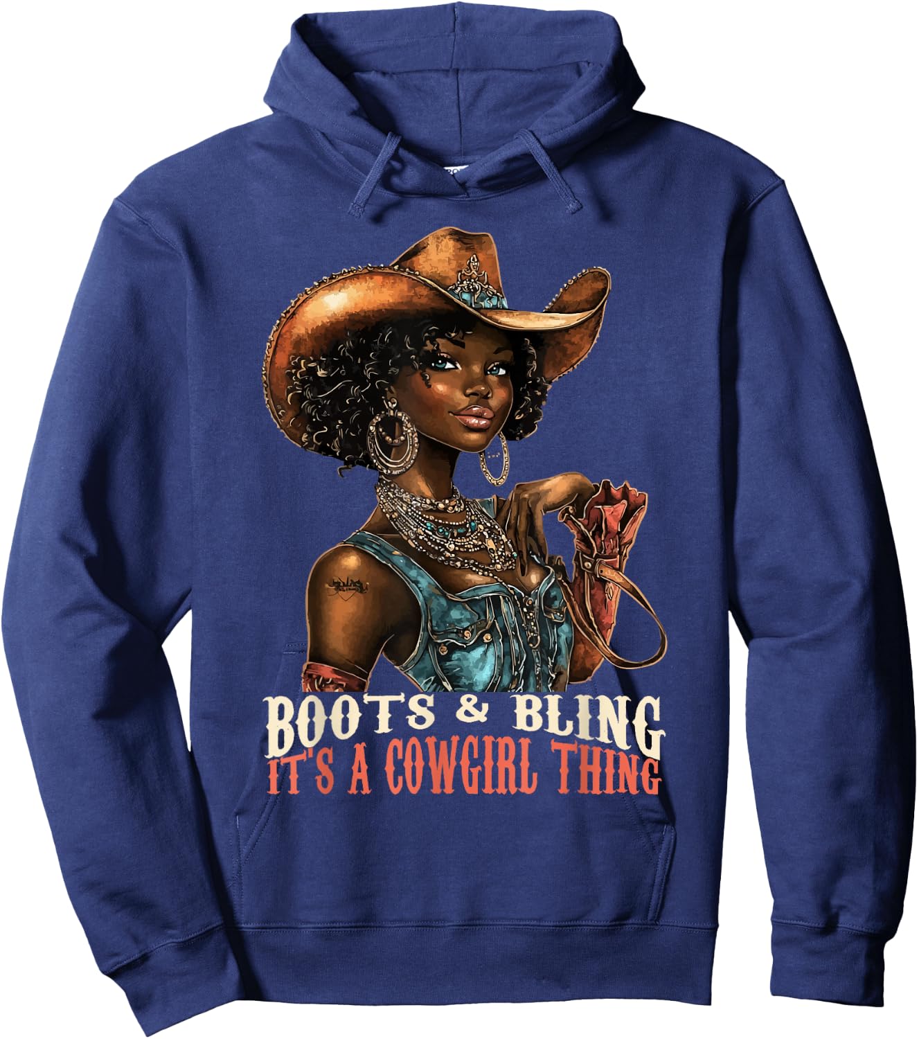 Boots and Bling it's Cowgirl Thing Western Country Melanin Hoodie - Hoodie | Navy