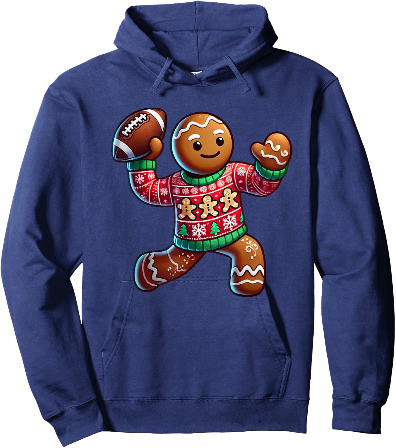 Football Christmas Gingerbread Man Football Ugly Christmas Hoodie - Hoodie | Navy