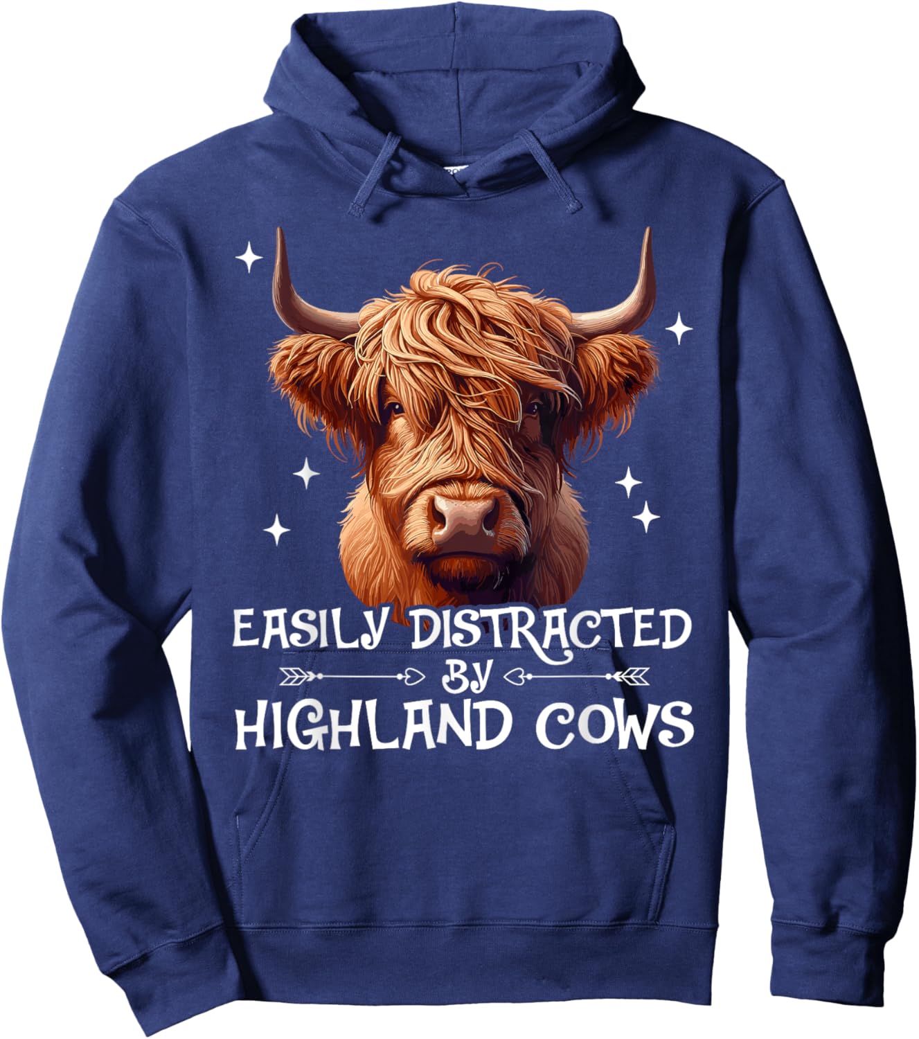 Retro Vintage Farmer | Easily Distracted By Highland Cows Hoodie - Hoodie | Navy