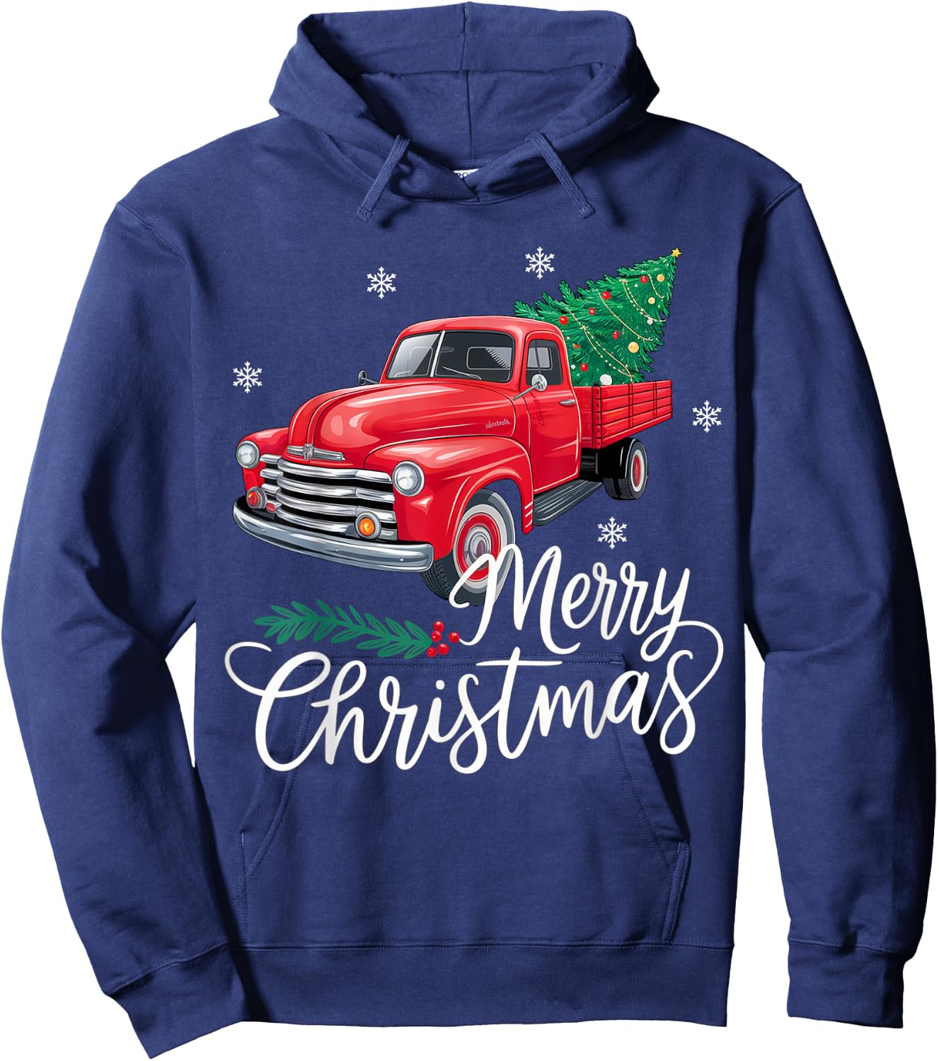 Vintage Wagon Red Truck Christmas Tree Pajama Family Xmas Hoodie - Hoodie | Navy
