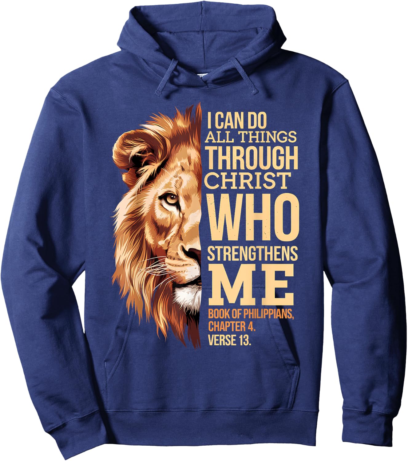 Christian I Can Do All Things Through Christ Lion faith Hoodie - Hoodie | Navy