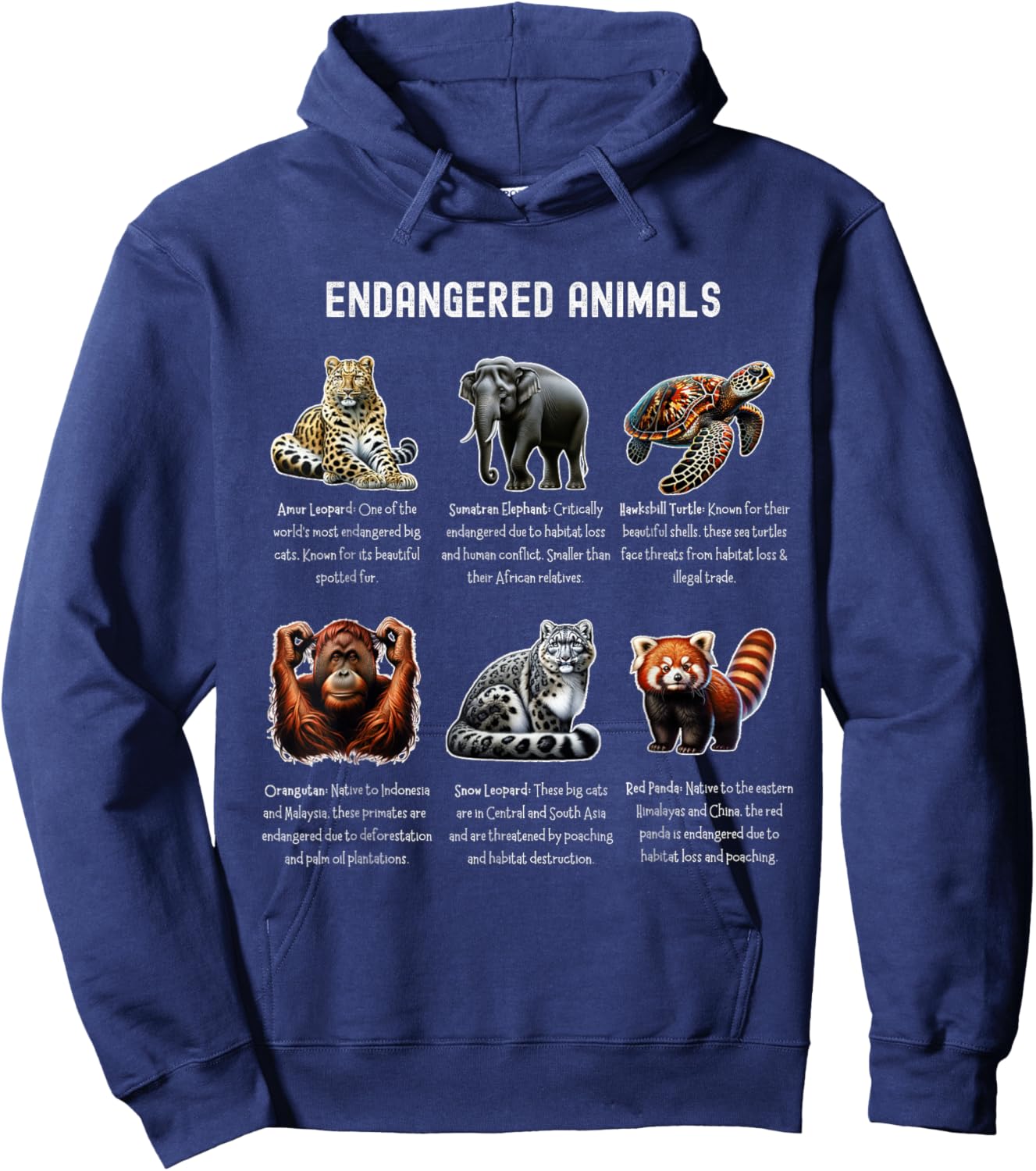 Educational Endangered Species Conservation Awareness Hoodie - Hoodie | Navy