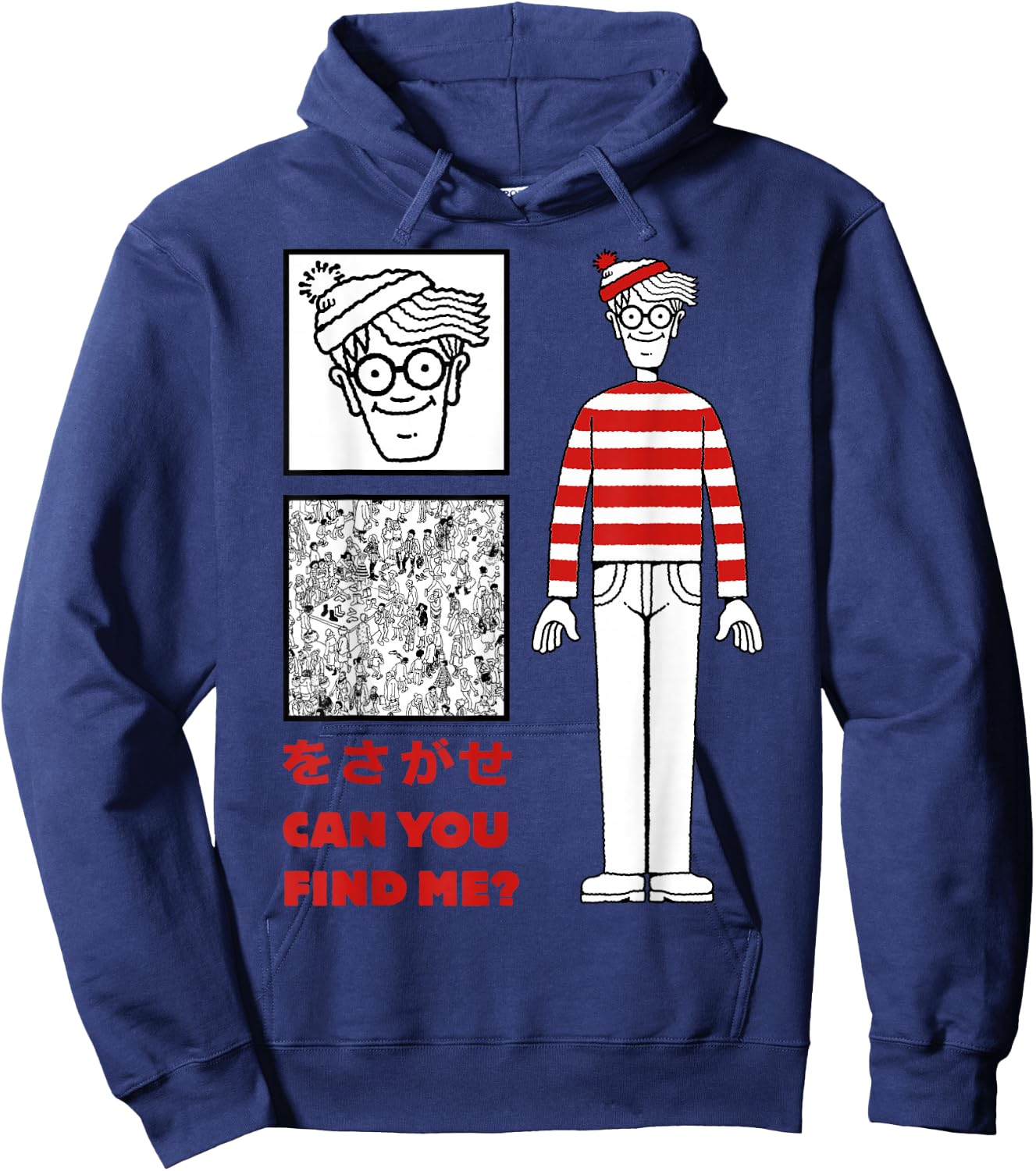 Where's Waldo Can You Find Me Kanji Poster Graphic Hoodie - Hoodie | Navy