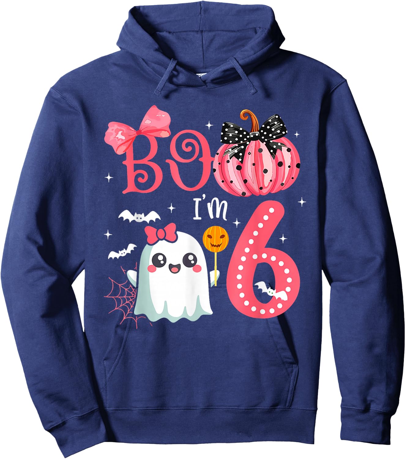 Boo I'M 6 Years Old Ghost 6Th Birthday Halloween Ghost Girls Hoodie - Hoodie | Navy