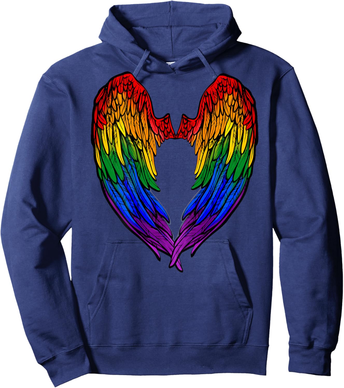 Gay Pride Month Rainbow Angels Wings Back Design Hoodie - Hoodie | Navy