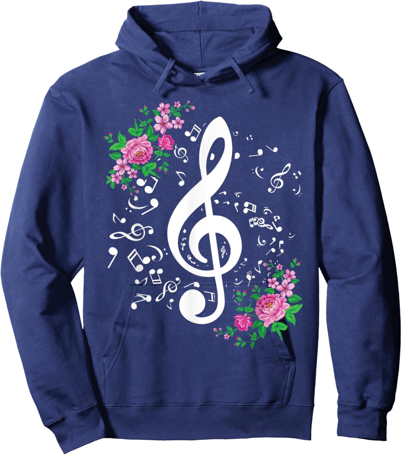 Cut Music Notes Clef Teacher,musical Notes and Flowers Hoodie - Hoodie | Navy