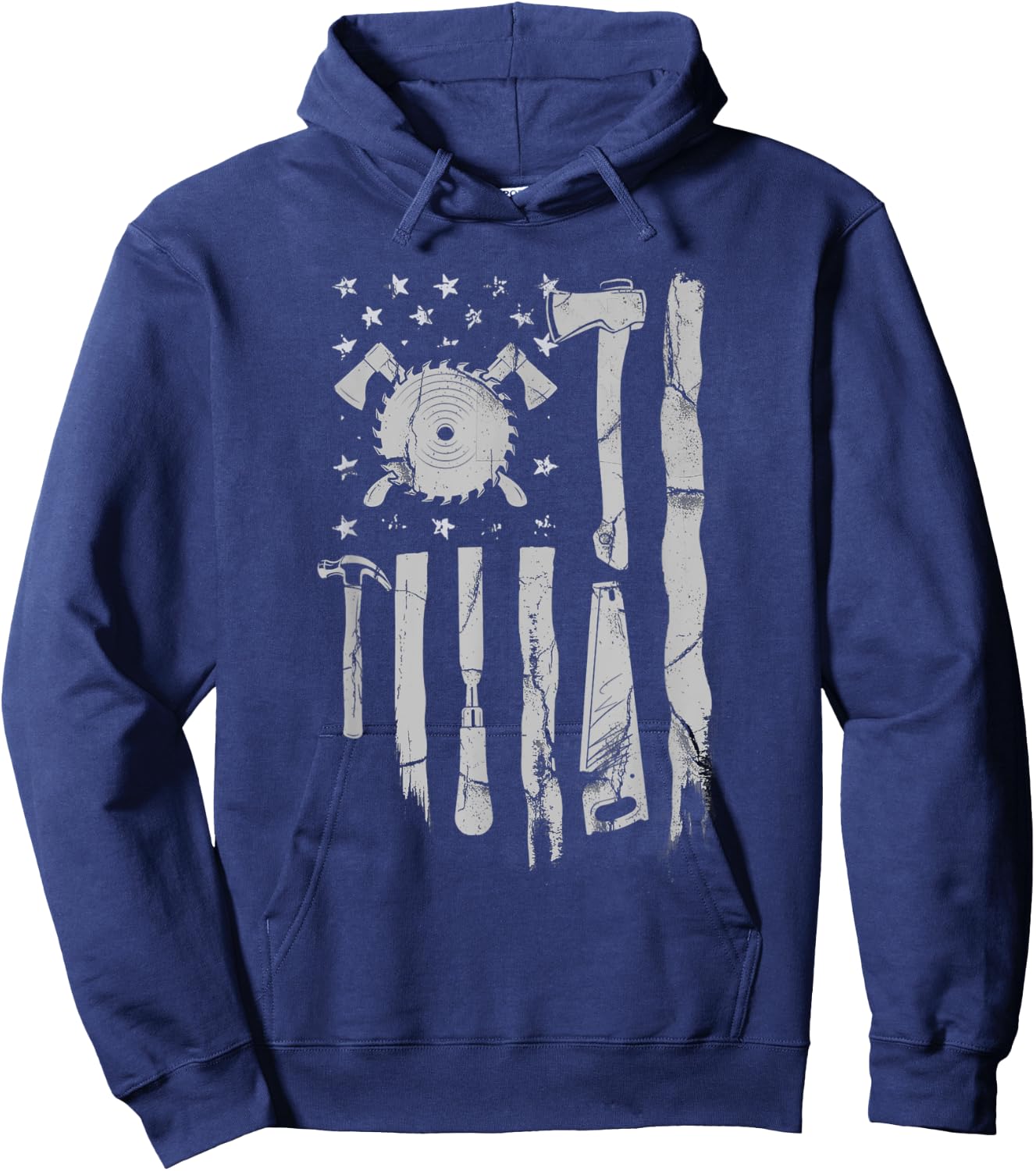 American Flag Woodworking Gift Carpenter Wood Working Women Men Hoodie - Hoodie | Navy