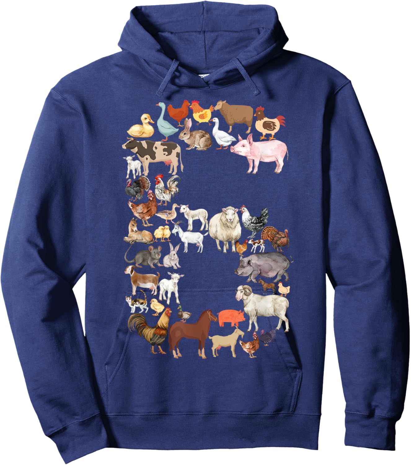 Fun 6th Birthday Farm Animals Theme Boy Kids 6 Year Old Bday Hoodie - Hoodie | Navy