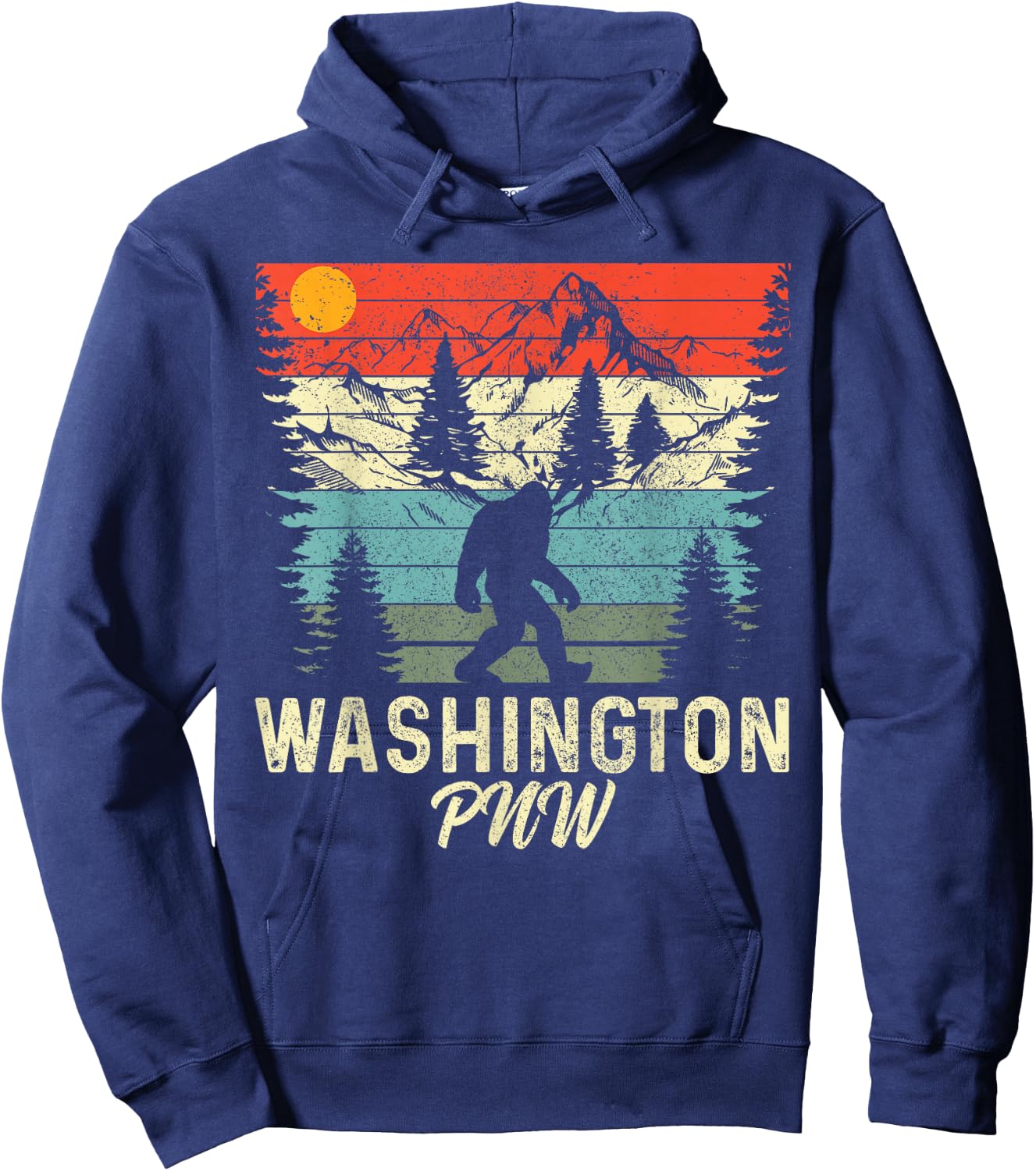 Washington PNW Bigfoot Vintage Pacific Northwest Hoodie - Hoodie | Navy