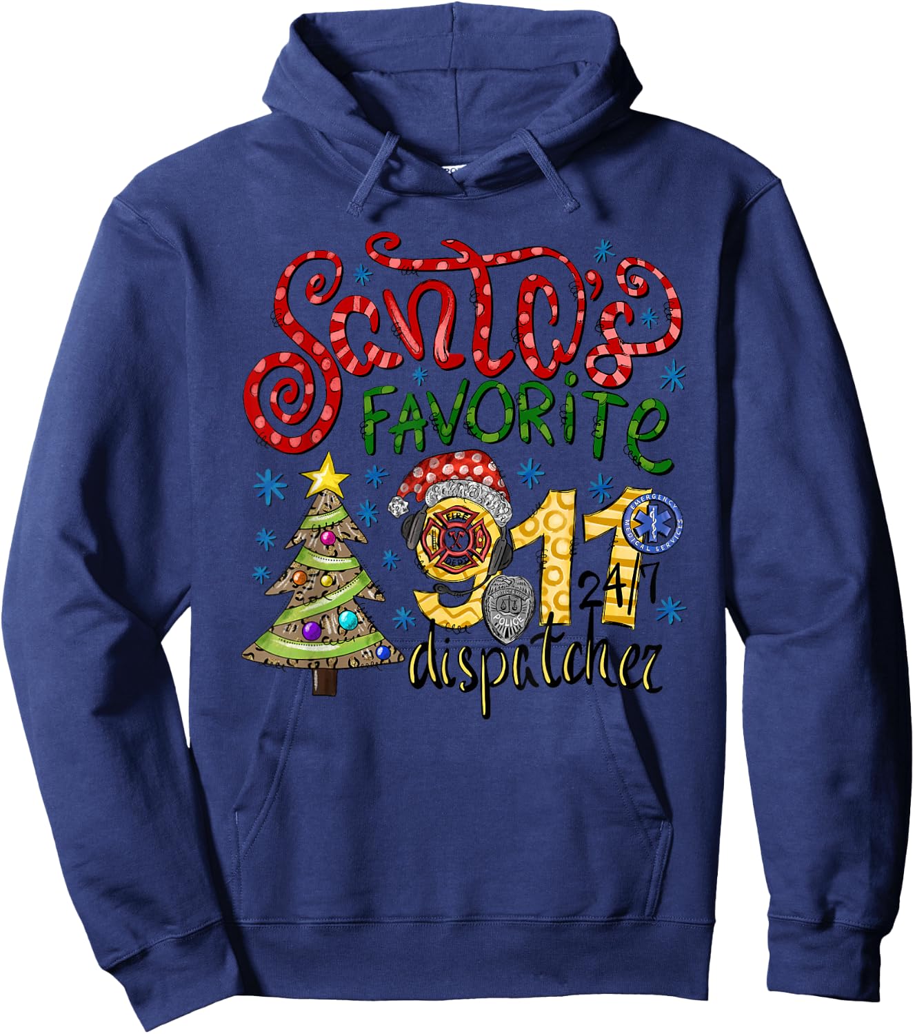 Santa's Favorite Dispatcher, 911 Dispatch Christmas Holiday Hoodie - Hoodie | Navy