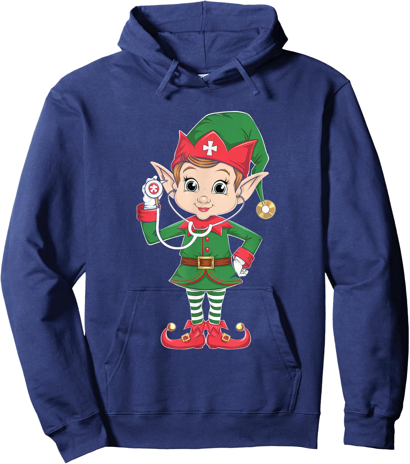 Cute Elf Nurse Scrub Tops Christmas Stethoscope Nursing Girl Hoodie - Hoodie | Navy