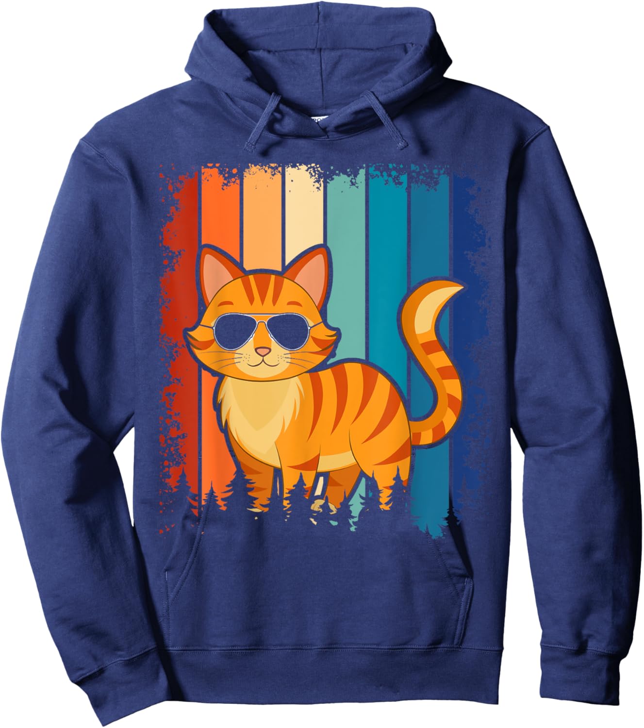 Vintage Style Orange Tabby Cat Friendly Wearing Sunglasses Hoodie - Hoodie | Navy