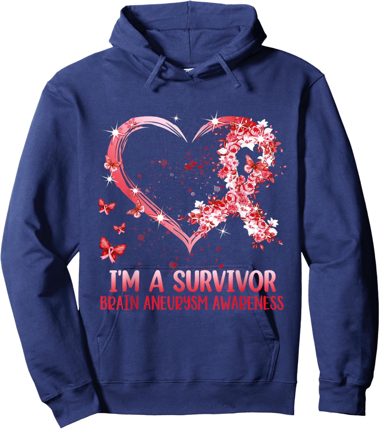 I'm A Survivor Brain Aneurysm Awareness Burgundy Heart Hoodie - Hoodie | Navy