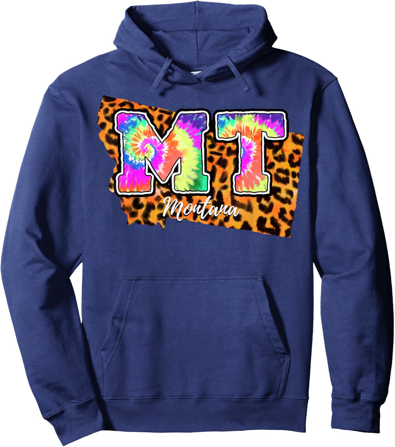 Big Sky Country Montana MT Map Tie Dye Treasure State Hoodie - Hoodie | Navy