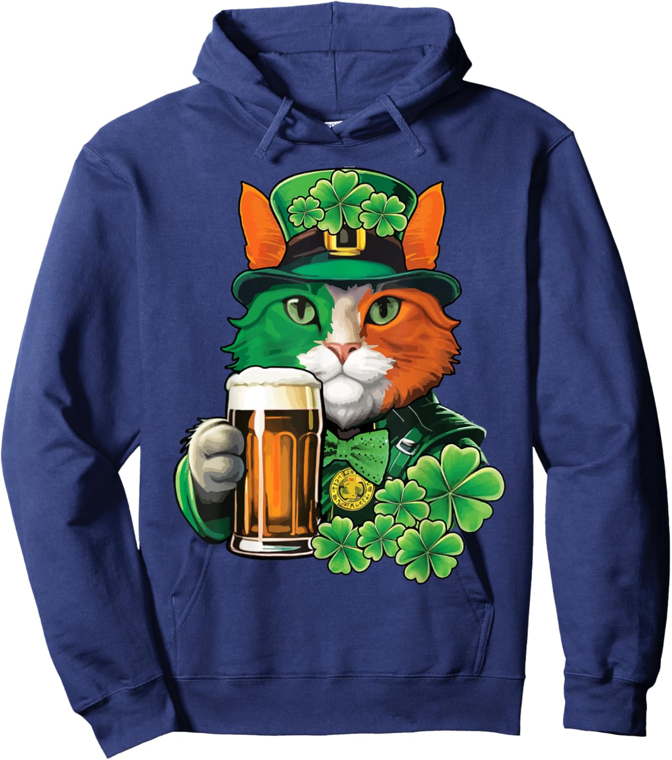 Cat Holding Beer St Patricks Day Saint Patricks Day Hoodie - Hoodie | Navy