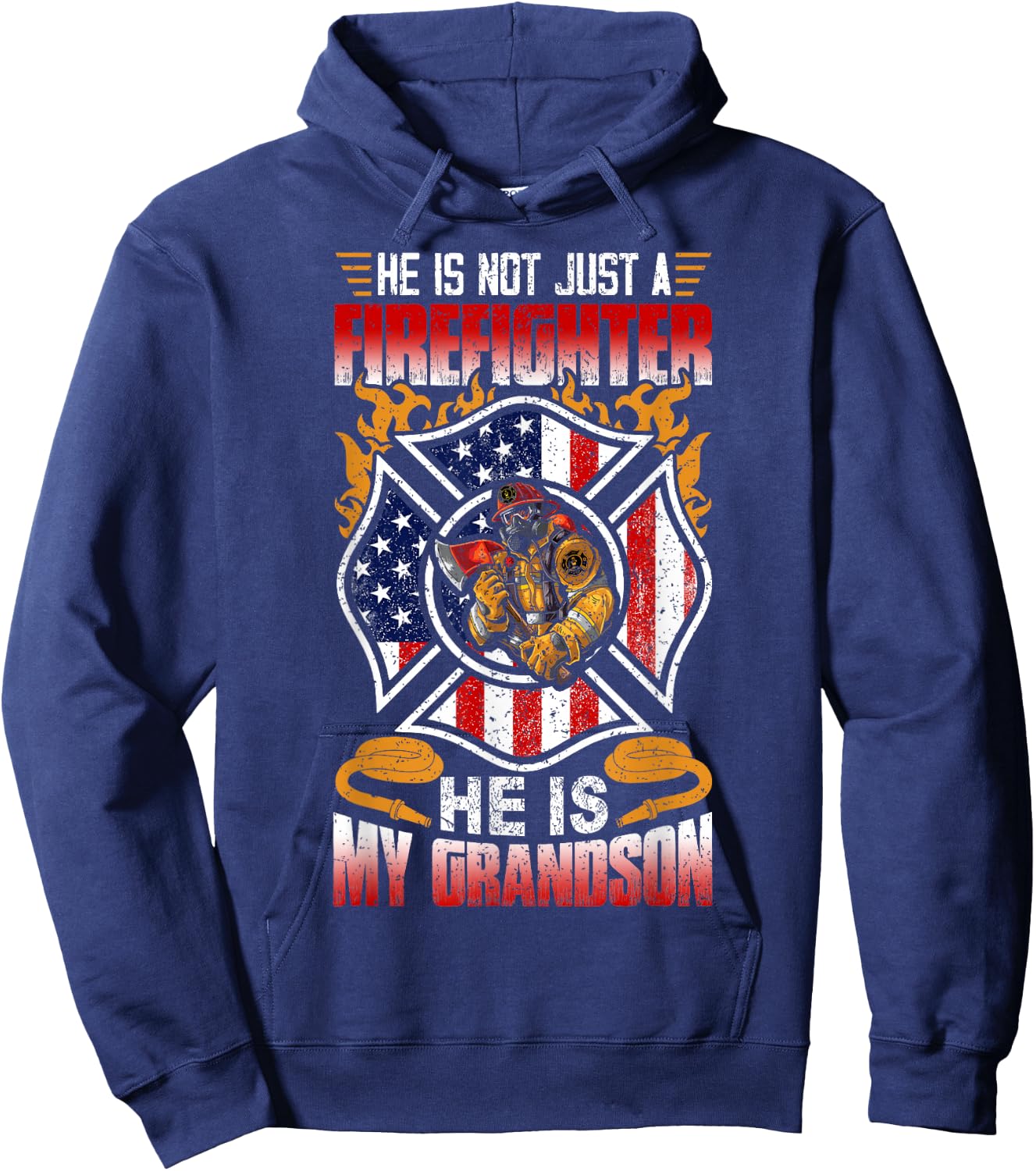 My Grandson Is A Firefighter Proud Grandma Grandpa Gift Hoodie - Hoodie | Navy