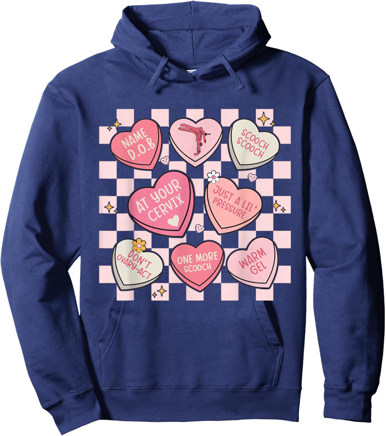 Obstetrician Gynecologist OBGYN Nurse Hearts Candy Valentine Hoodie - Hoodie | Navy