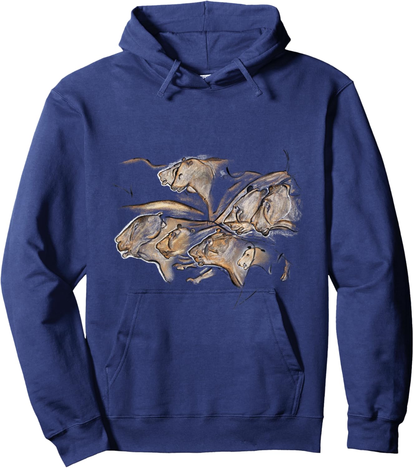 Prehistoric Stone Age Cave Painting of Lions from Chauvet Hoodie - Hoodie | Navy