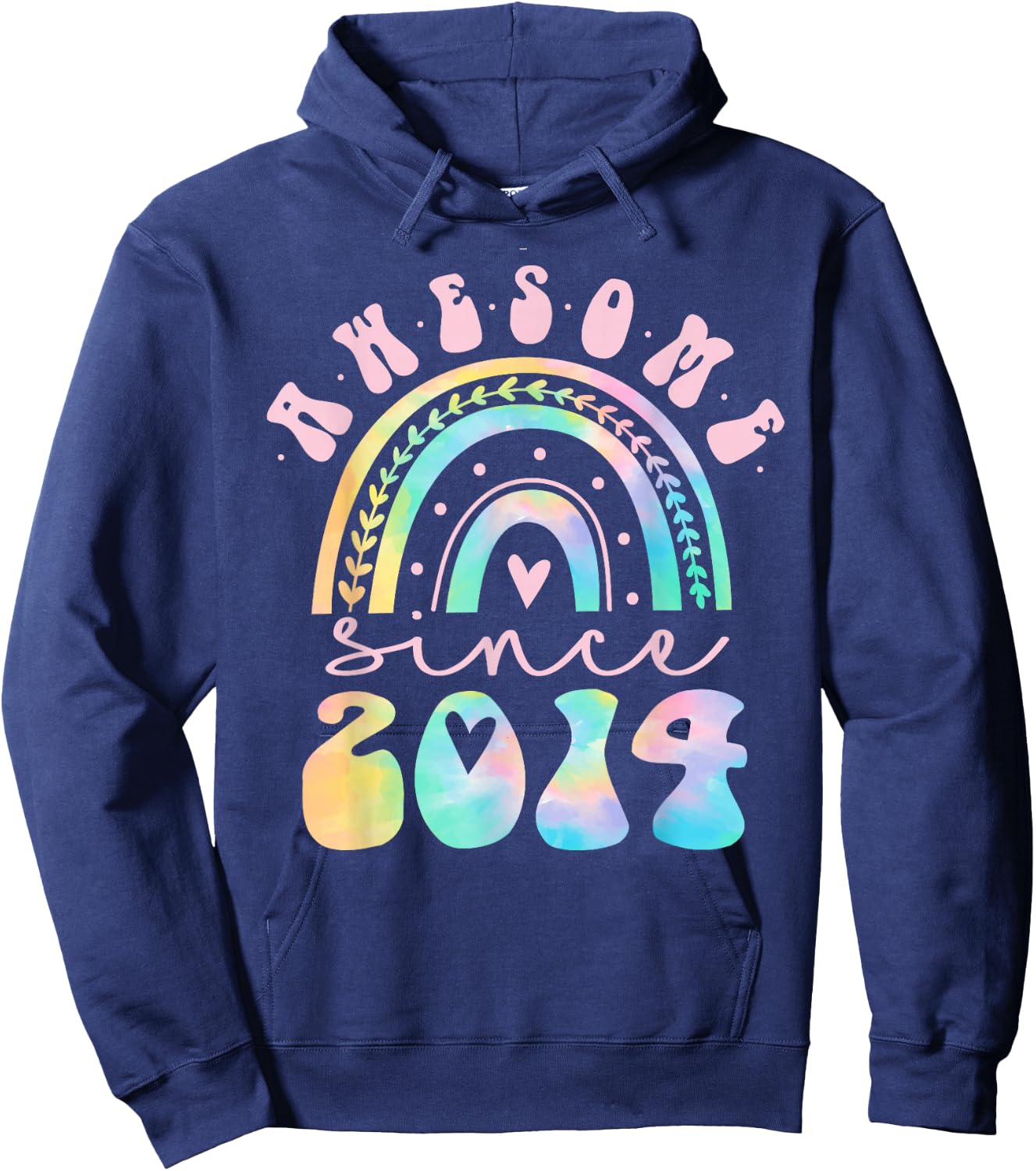 Awesome Since 2014 11 Year Old Rainbow Tie Dye 11th Birthday Hoodie - Hoodie | Navy
