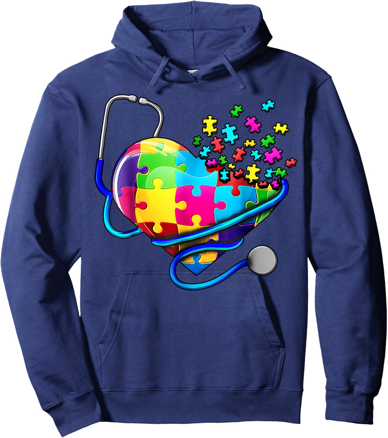 Autism Awareness Nurse Stethoscope Heart ASD Scrub Top Women Hoodie - Hoodie | Navy