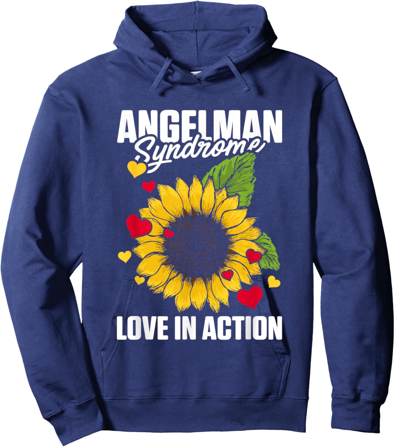 Love In Action Heart Sunflower Graphic Angelman Syndrome Hoodie - Hoodie | Navy