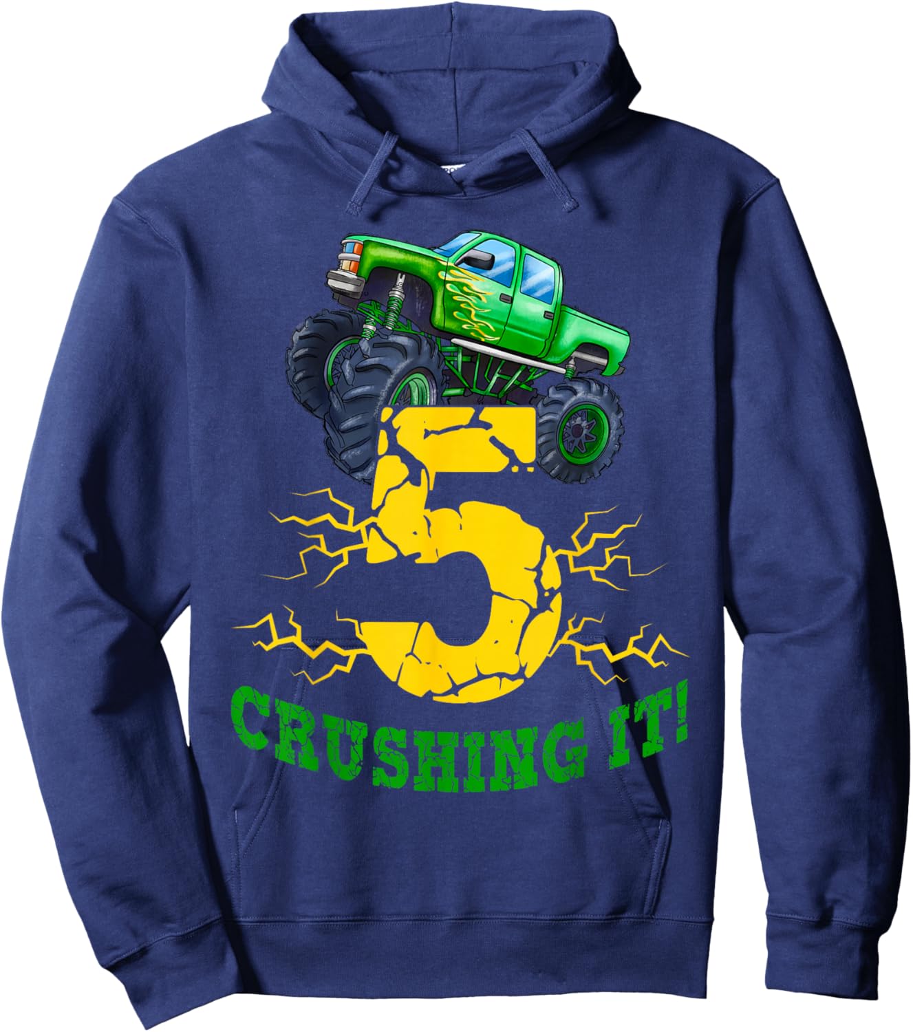 5 Years Old Boys Crushing It Monster Truck 5th Birthday Boy Hoodie - Hoodie | Navy