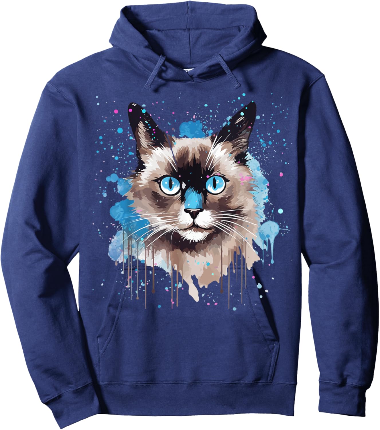 Colorful Splash Art Snowshoe Cat Face Women Kids Hoodie - Hoodie | Navy