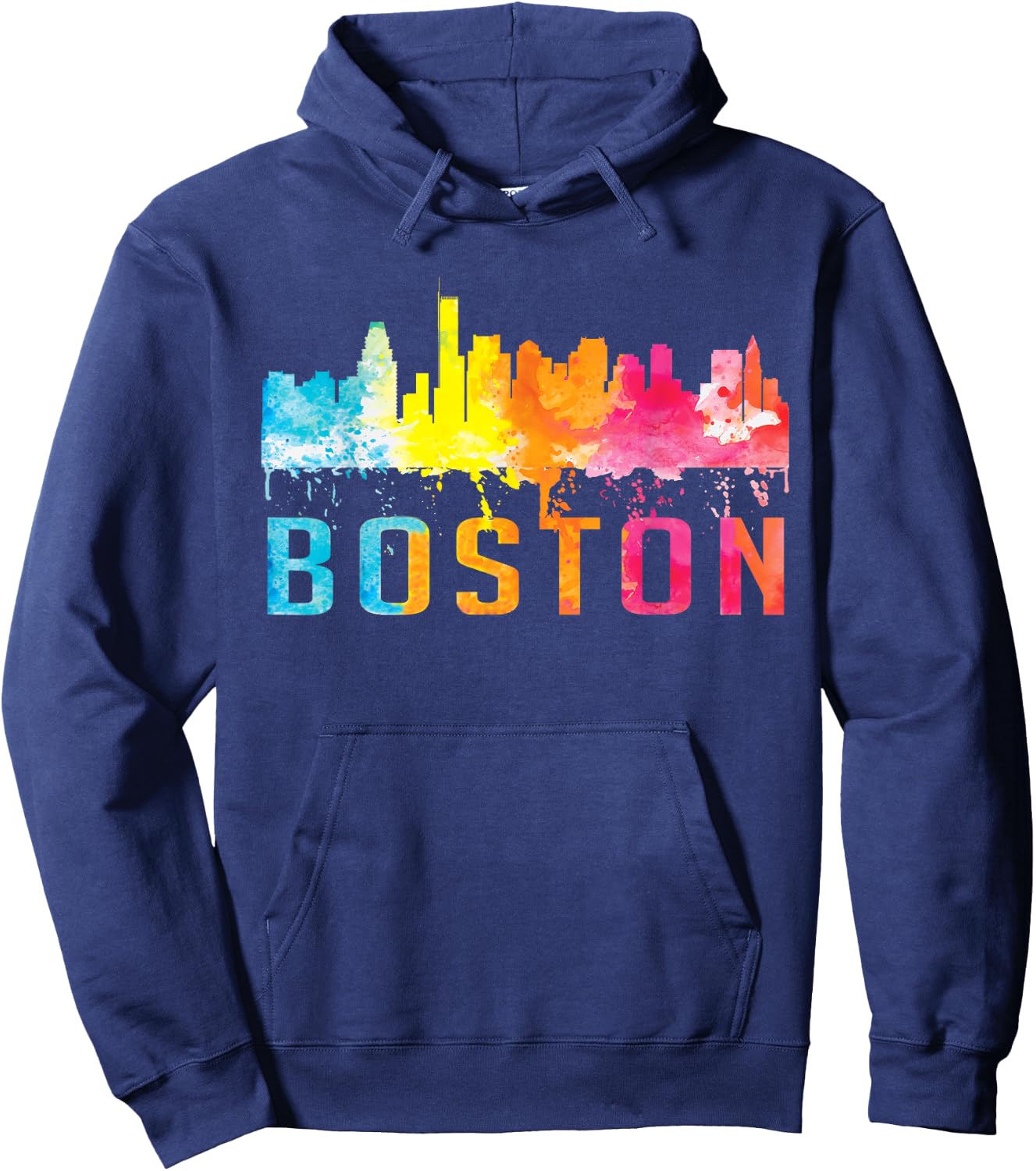Boston Massachusetts Retro Watercolor Skyline Souvenir Hoodie - Hoodie | Navy