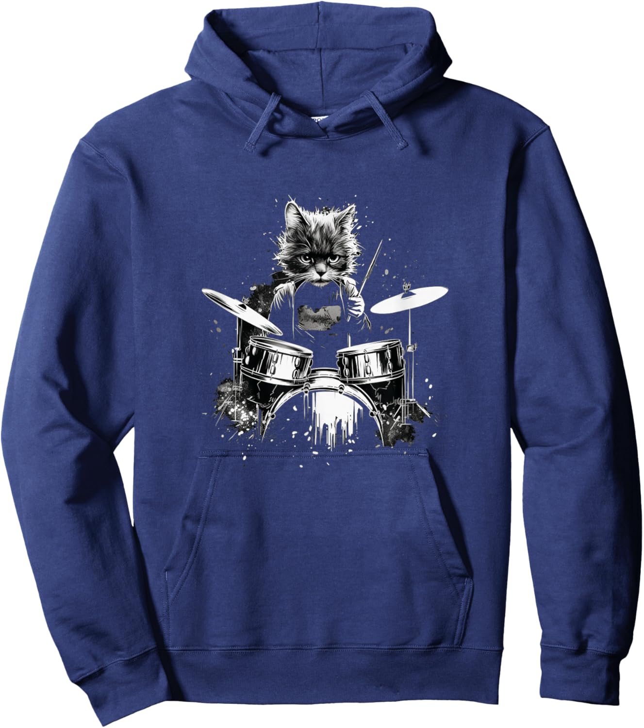 Funny Punk Kitten Kitty Cat Drummer Playing Drums Hoodie - Hoodie | Navy