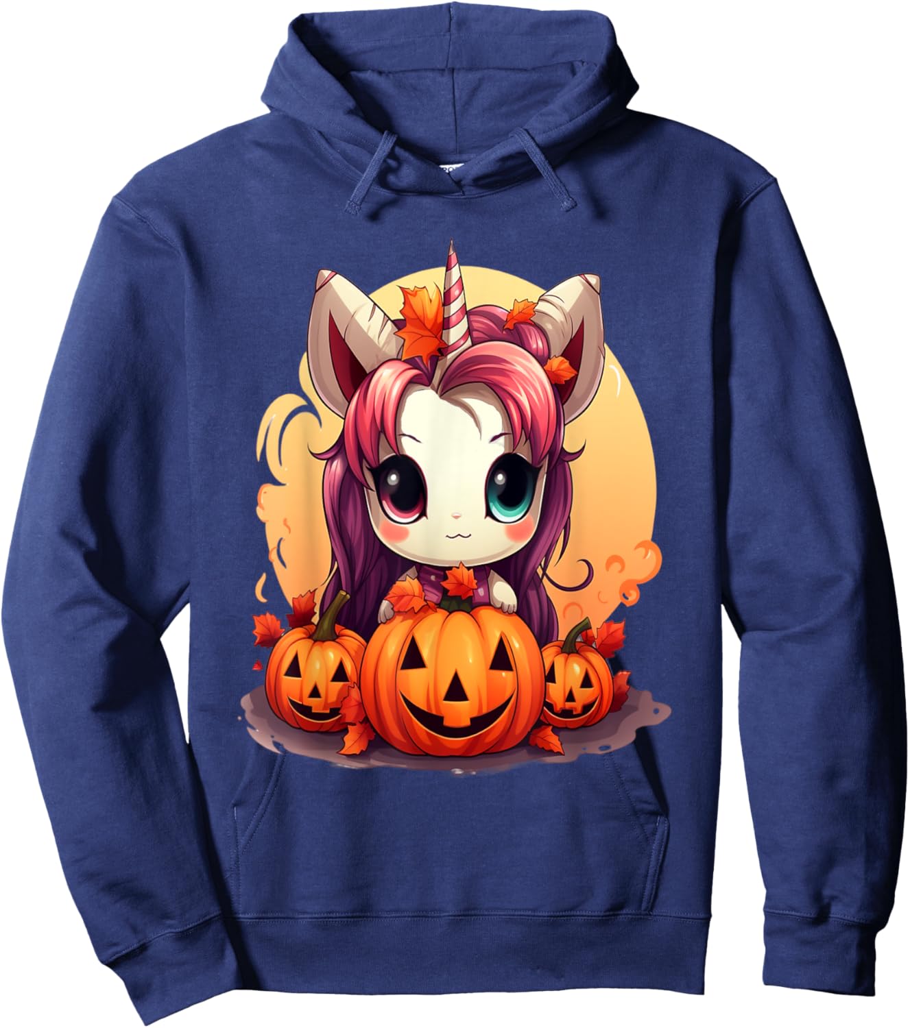 Autumn Halloween costume kawaii pumpkin unicorn magic Hoodie - Hoodie | Navy
