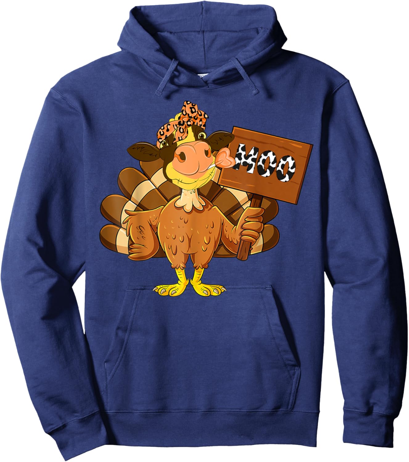 Turkey Cow Moo Funny Thanksgiving Joke Farmers Cows Lover Hoodie - Hoodie | Navy