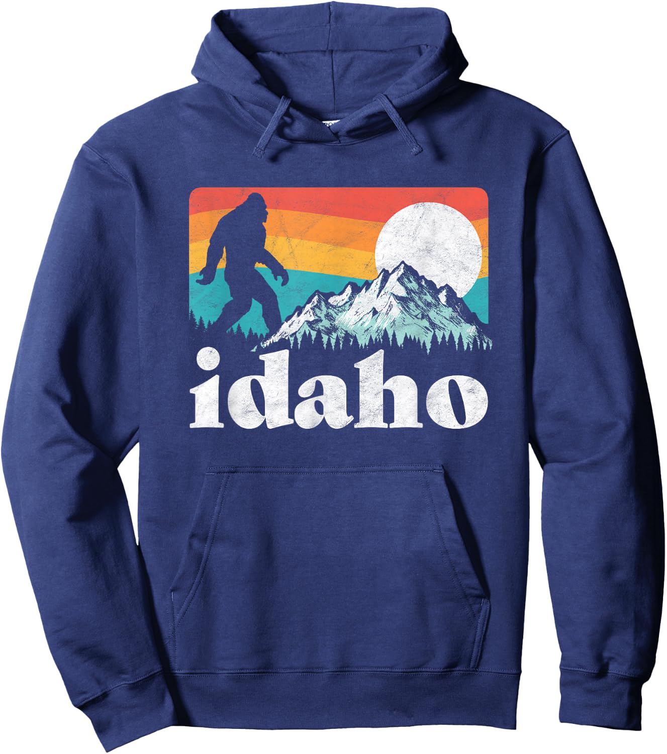 Idaho Bigfoot & Retro Mountains Hoodie - Hoodie | Navy