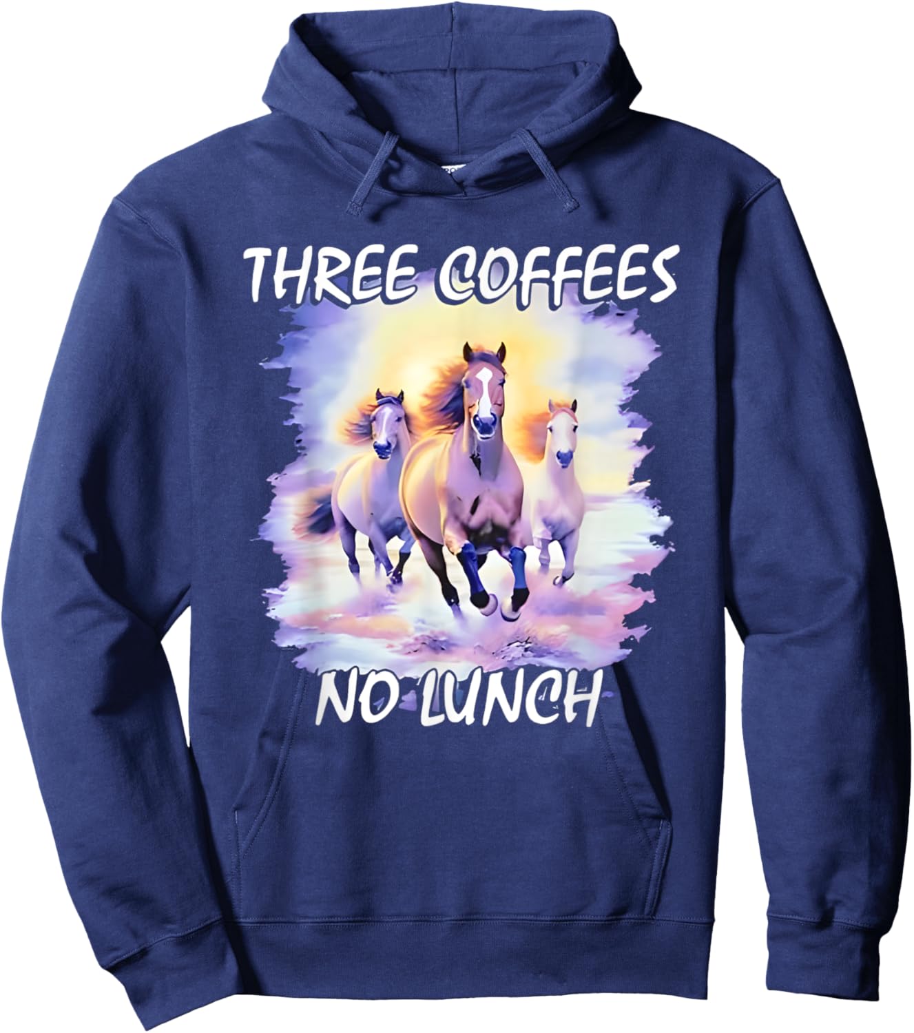 Three Coffees No Lunch Horses Hoodie - Hoodie | Navy