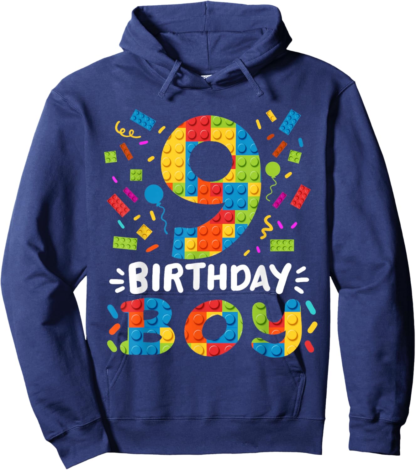 Kids 9 Years Old Building Blocks Builder 9th Birthday Boys Hoodie - Hoodie | Navy