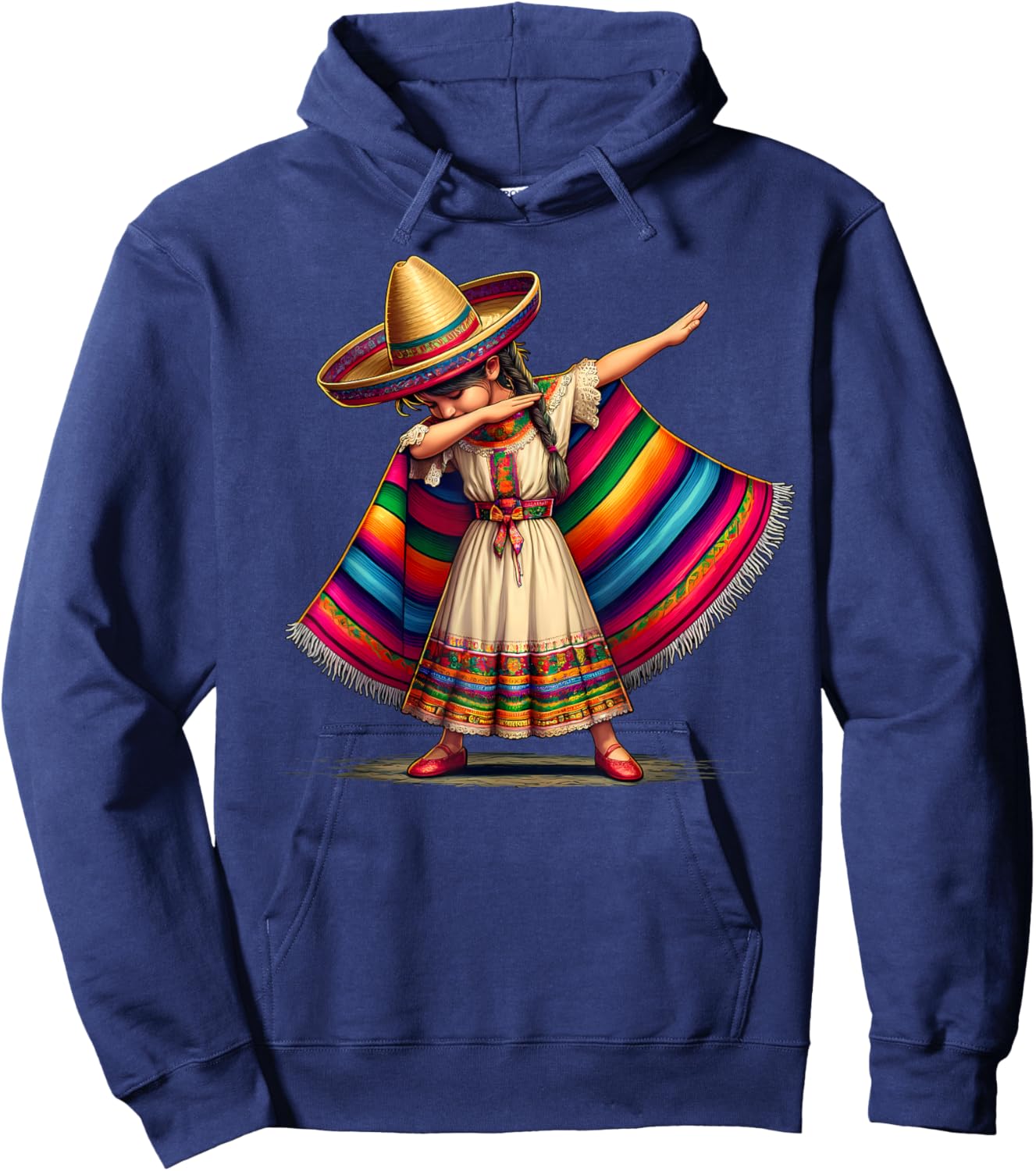Funny Dabbing Mexican Poncho Sombrero Cinco de Mayo Girl Hoodie - Hoodie | Navy