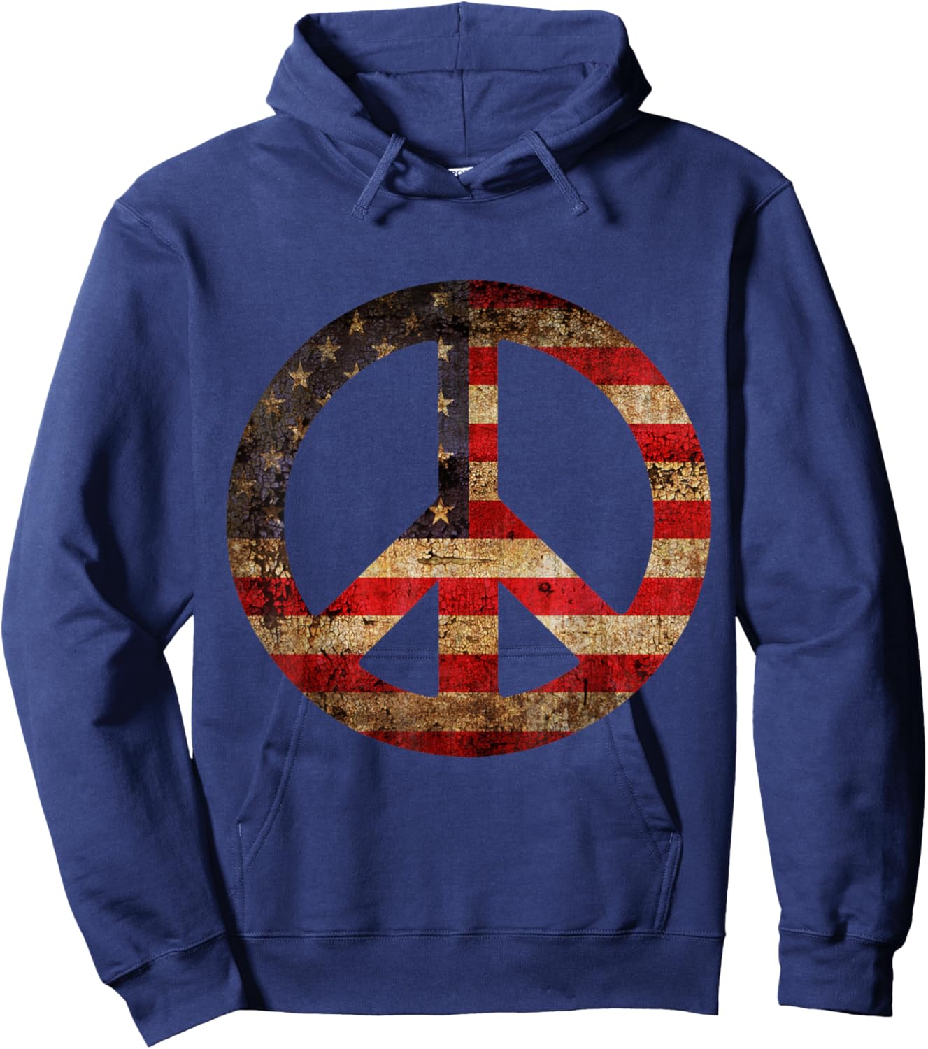 Vintage US American Flag Peace Sign 4th of July Hoodie - Hoodie | Navy
