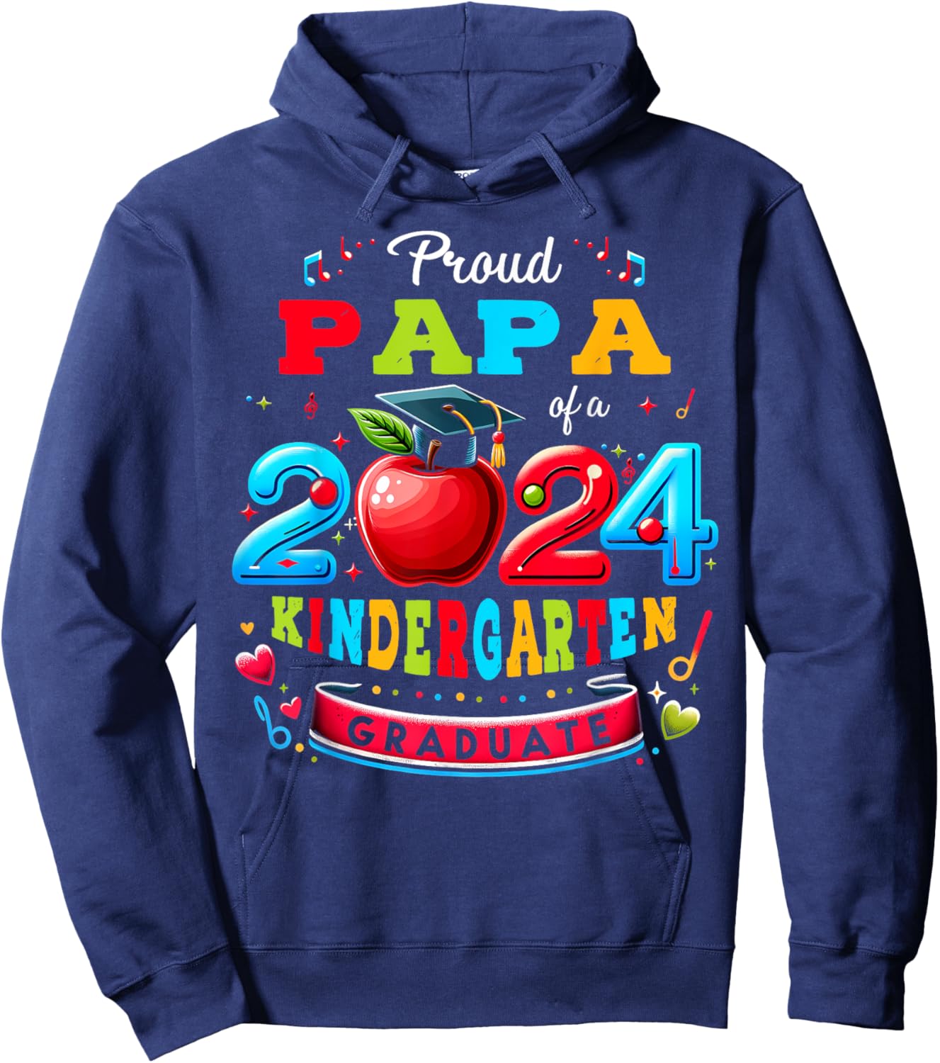 Funny Proud Papa of a Class of 2024 Kindergarten Graduate Hoodie - Hoodie | Navy